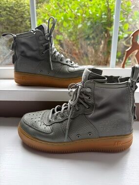 Nike High-Top Air Force 1 Military-Style Sneakers - Grey with Gum Sole